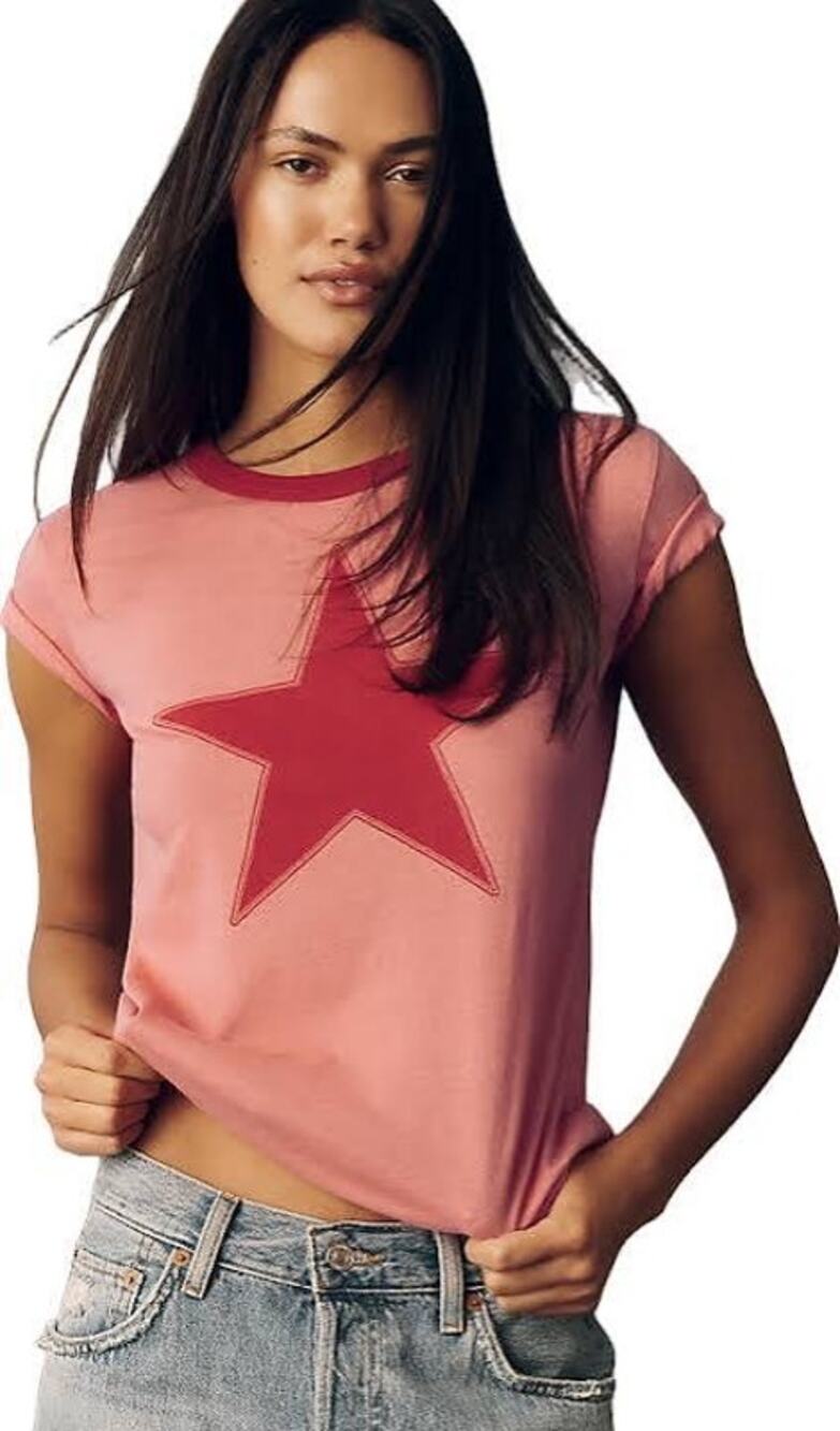 L
etluv Star Short-Sleeve Ringer Crew-Neck Tee